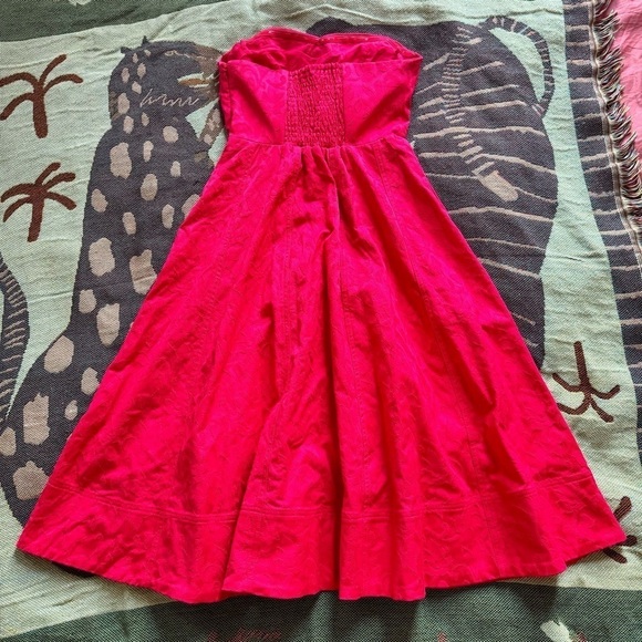 Anthropologie Deep Pink Strapless Corset Full Skirt Midi Dress Size 2 - Picture 5 of 6